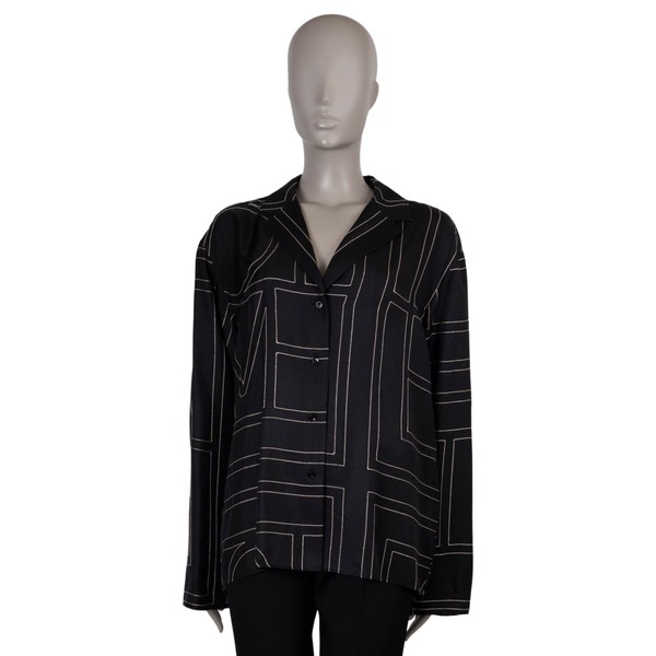 72922 Auth TOTEME Black Silk MONOGRAM PJ Shirt Schwarz 40 L