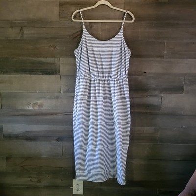 Womens Black And White Striped Maxi Dress 100% Cotton Size Large Old Navy