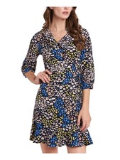 RILEY&RAE Womens Navy Tie 3/4 Sleeve Surplice Neckline Short Party Wrap Dress 0