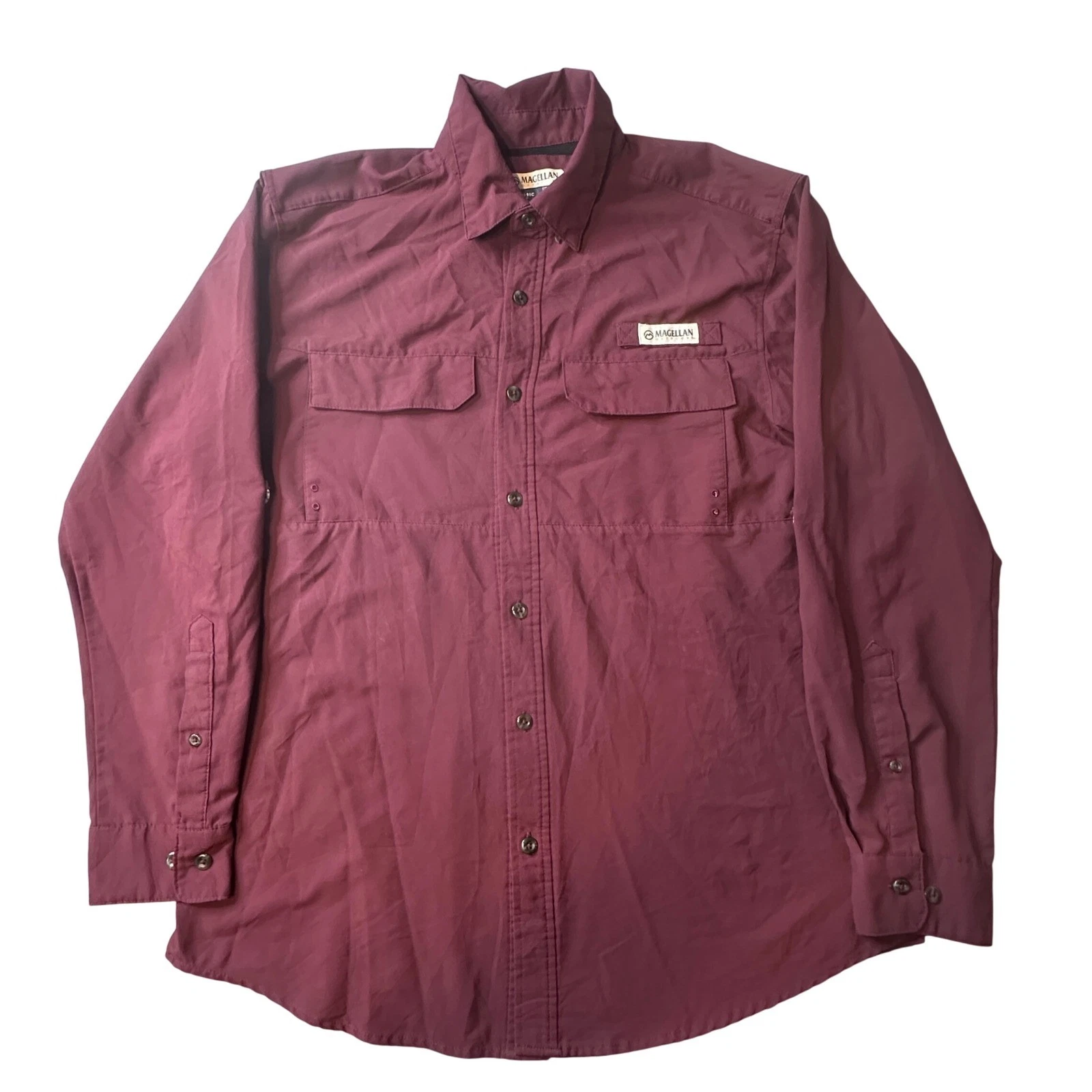 Magellan Fishing Shirt Men M Burgundy Barton Creek Classic Fit Moisture Wicking