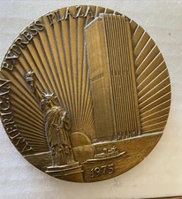 AMERICAN EXPRESS CO 125th COMMEMORATIVE ANNIVERSARY BRONZE MEDAL 3” DIA LIBERTY
