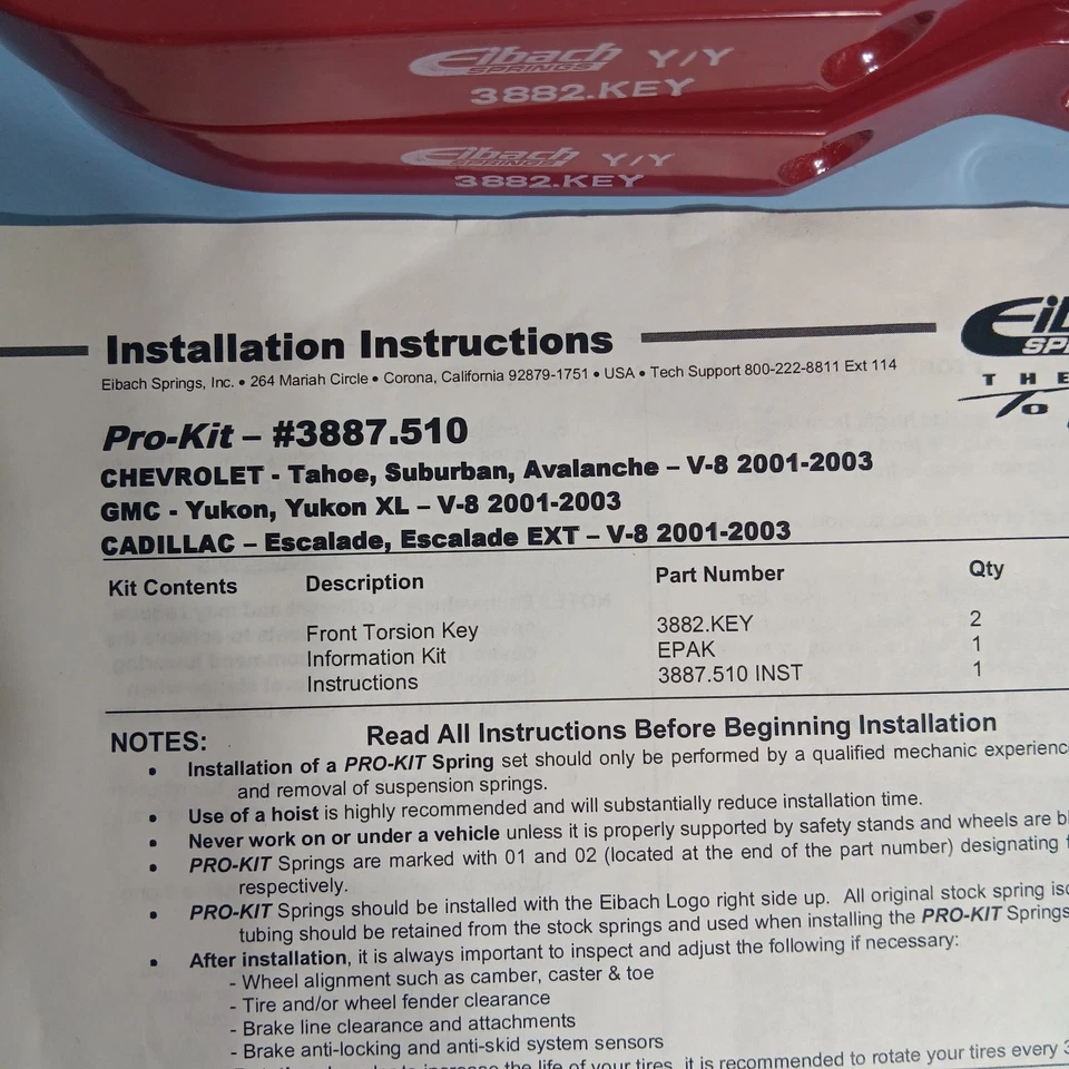 Eibach 3887.510 Pro-Kit para Chevrolet GMC Cadillac 2001-03 Tahoe Yukon Escalad Foto 2 de 4