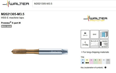 WALTER HSS-E machine taps M2021305-M3.5 Prototex  X·pert M NEW 1 pcs.