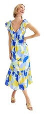 Nine West Midi Dress Size 2X Flutter Short Sleeve Flowy Elastic Waist Colorful