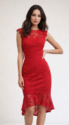 Lipsy rot bestickt Bodycon Kleid Größe 16 Hochzeit Anlass Spitze Party Abend