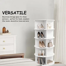 Rotating Shoe Rack Tower 5 Tier Organizer, Revolving 360 White Shoe Rack Storage