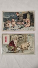 Two Early 1900s Happy New Year Pigs Antique Postcards 
