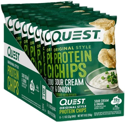 Quest Nutrition Original Style Protein Chips, 8 x 32 g Tüte, Sour Cream & Onion
