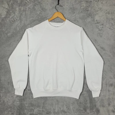 Sudadera Lee De Colección Para Hombre Grande Blanca Sólida Cuello Redondo Raglán Hecha en EE. UU. Limpia - Imagen 1 de 4
