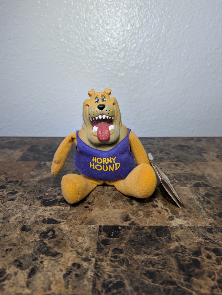 A legit 1992 Applause 'Horny Hound' plush — the kind of cheeky, era-specific novelty that screams thrift-store gold and makes everyone do a double-take.