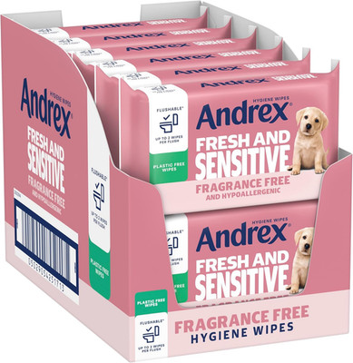 Andrex Fresh and Sensitive Hygienetücher, 12er Pack; Spülbare feuchte Toilette Tis...