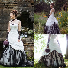Steampunk Black And White A Line Wedding Dress Ruched Gothic Long Bridal Gowns