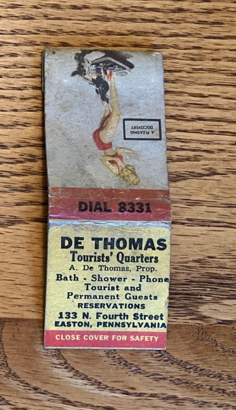 De Thomas-Vintage Match Cover- Easton, Pa.