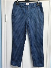 New Merona Classic Fit Navy Blue Geometric Stretch Patterns Ankle Pants Size 6