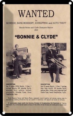 Blechschild 18x12 cm wanted Bonnie Clyde Deko Geschenk Metall Schild