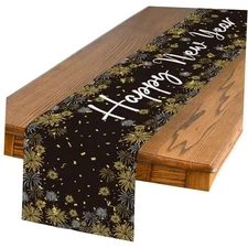  Fireworks Happy New Year Table Runner, 2026 13" x 72", Table Runner Black