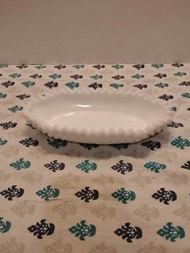Vintage Westmoreland English Hobnail Milk Glass Oval Relish Dish.