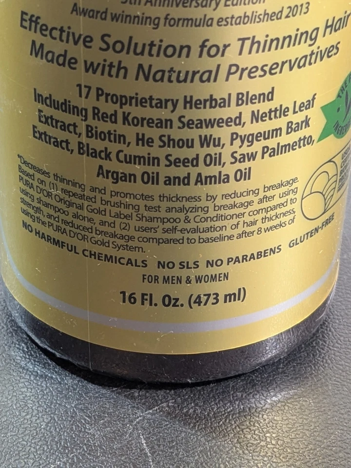 Xampu PURA D'OR Dor Original Gold Label Anti-Abastecimento de Cabelo Biotina 16 oz Selado - Imagem 4 de 4