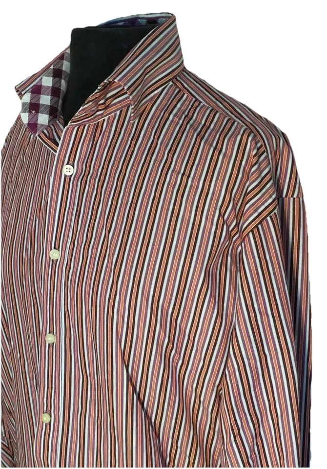 Camisa de vestir Thomas Dean manga larga grande púrpura rayas # 126508 Foto 3 de 4