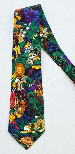 Vintage The Disney Store Animal Kingdom Jungle Safari Tie 100% Silk Mickey Goofy