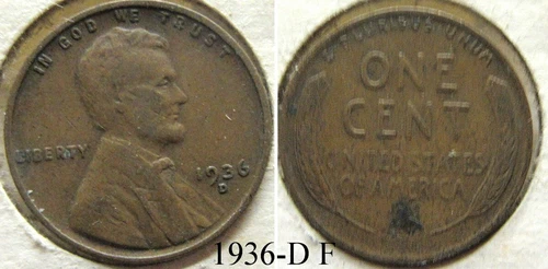 Lincoln Wheat Penny 1936-D F