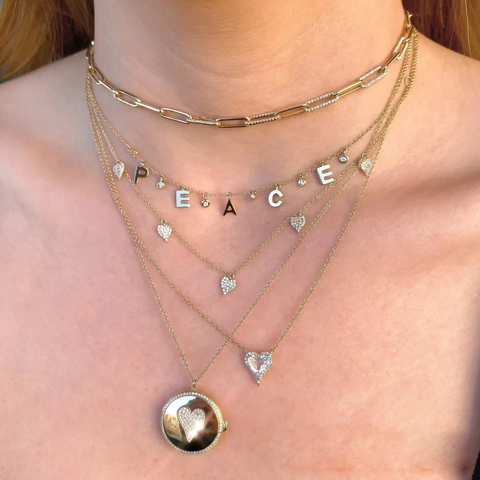 Collar Diamante PAZ Oro Blanco 14K Rosa Amarilla 0.08CT Corte Redondo Natural Foto 2 de 4