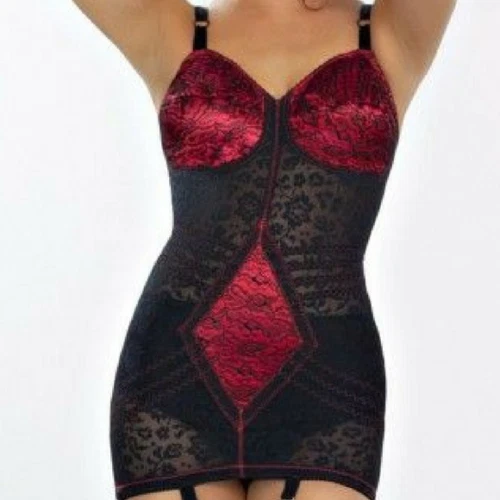 Rago Shapewear Open Bottom Black with Red Detailing Body Briefer