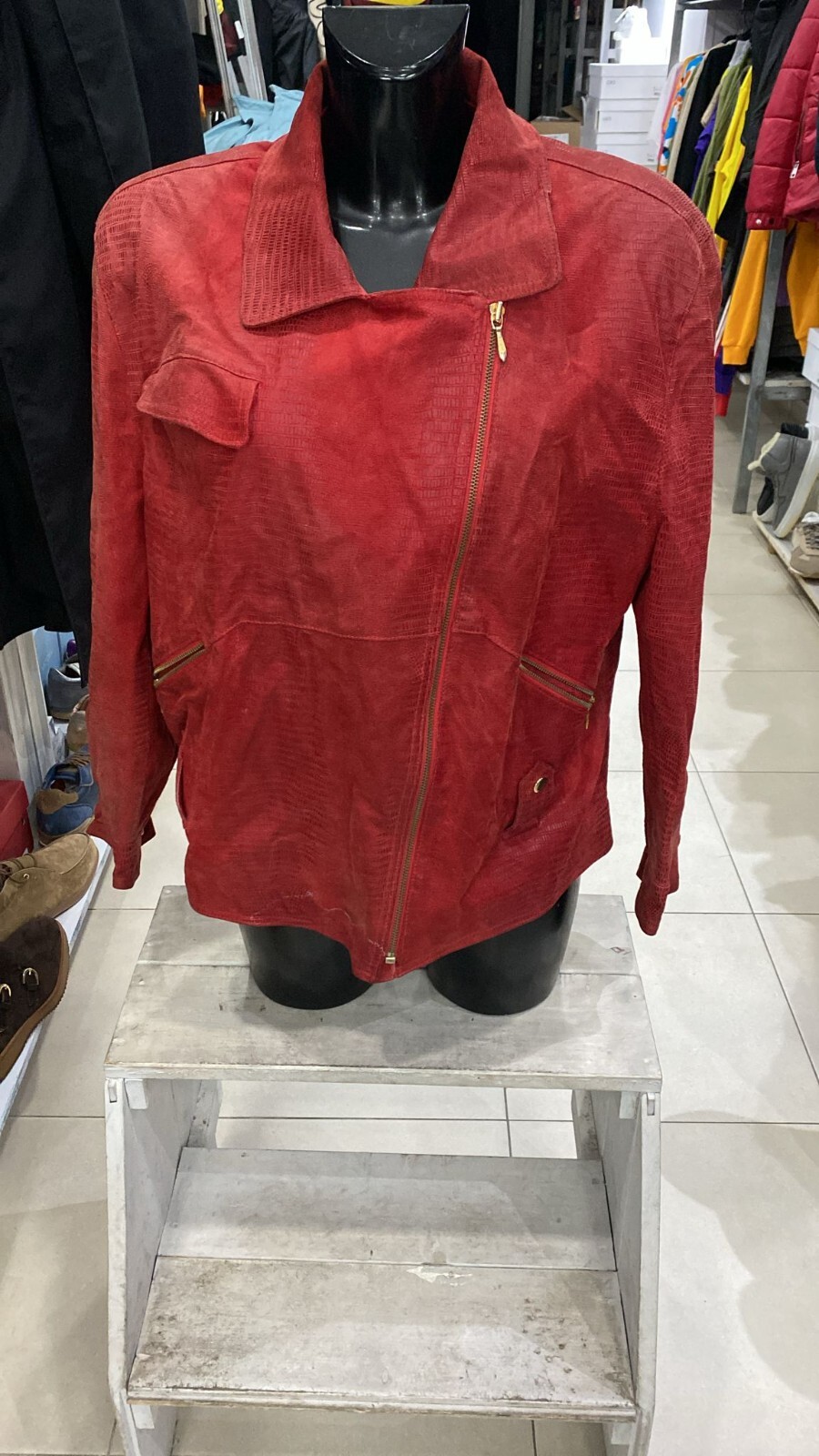 Leather Jacket Used Women Size 42 Red XYE195L-image
