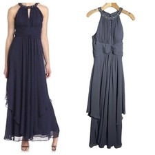 Eliza J Beaded Halter Tiered Chiffon Gray Gown Size 6