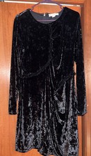 Michael Kors $110 Long Sleeve Black Crushed Velvet Ruffled Sheath Dress Size XL