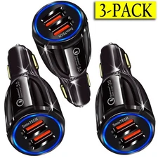 3 Pack -2 USB Port Fast Car Charger QC 3.0 for iPhone Samsung Android Cell Phone