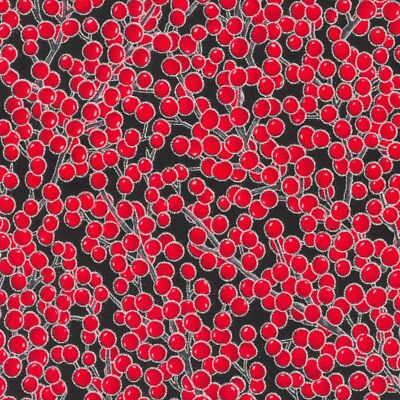 Holiday Flourish Snow Flower Christmas Berries Silver Onyx Cotton Kaufman BTY