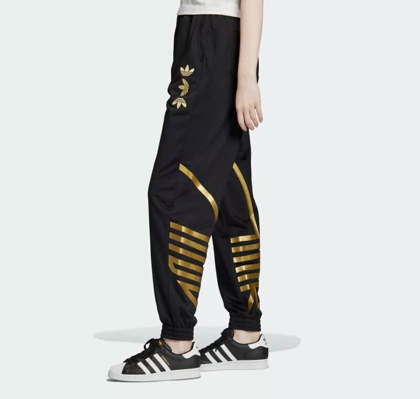 ADIDAS ORIGINALS LARGE LOGO TRACKPANTS BLACK/GOLD BNWT UK 8,10 LAST 2