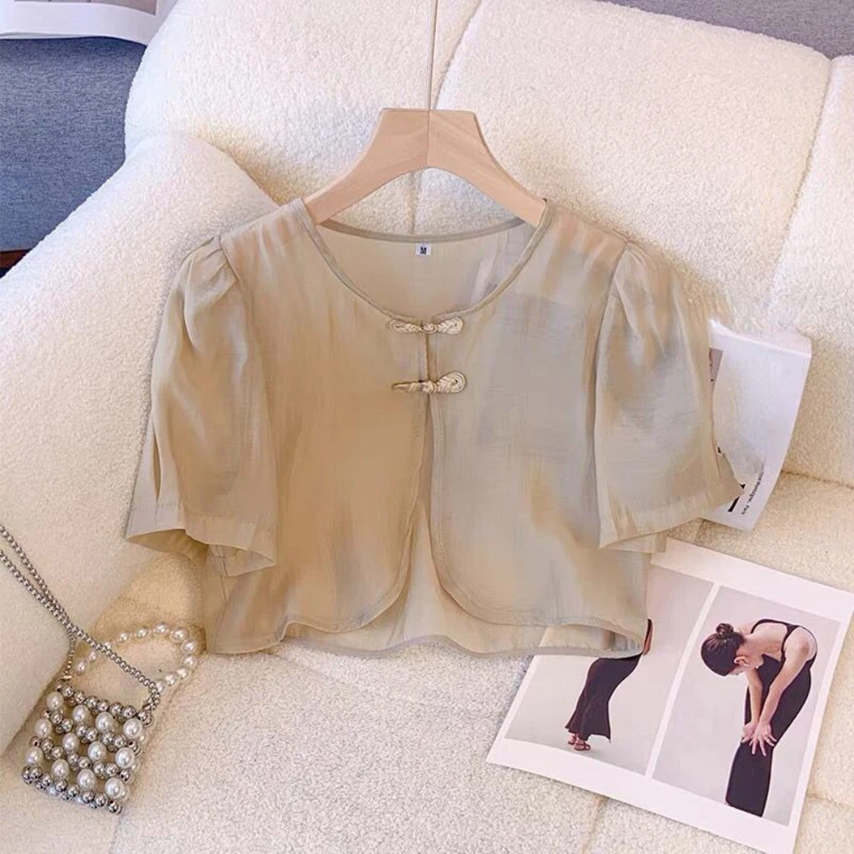 Dama Niña Retro Cárdigan Encogido de hombros Capa Recortada Bolero Abrigo Étnico Chino Prendas para el torso Foto 2 de 4