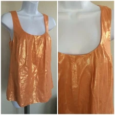 J.CREW Womens sz 2 Relaxed Fit Orange Gold Shimmer Scoop Neck Sleeveless Top