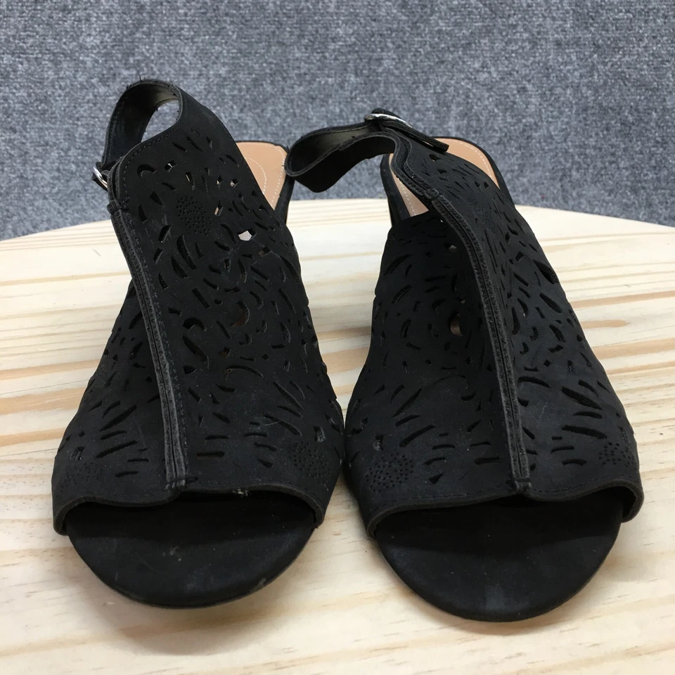 Sandalias Comfortview para mujer 8 puntera abierta recortes tacones hebilla negra Foto 4 de 4