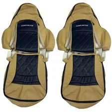 Chevy Corvette C5 Sports Real Leather Seat Covers In Beige & Dark Blue 1997-2004