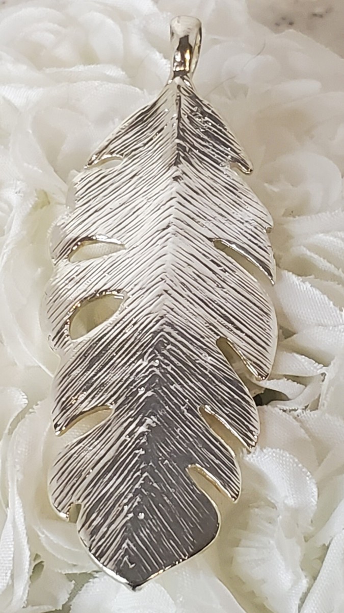 Vintage Rhinestone Feather Two Tone Feather Pendant View 4