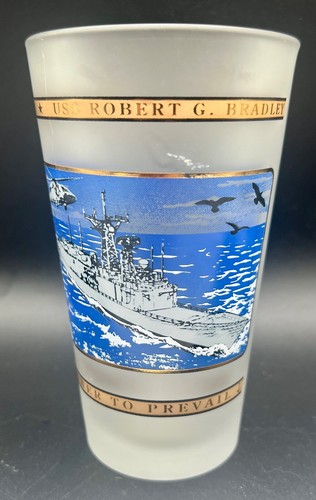 US Navy USN USS Robert G Bradley Frosted Glass Tumbler FFG-49 - Picture 5 of 9