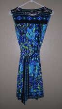 PREMISE DRESSES SLEEVELESS COLORFUL POLYESTER FAUX WRAP DRESS Women's Small