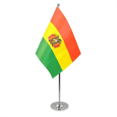 Premium Tischflagge Bolivien Satin & Chrom 