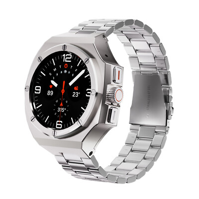For Samsung Galaxy Watch Ultra 47mm Rugged Protector Case Stainless Steel Band