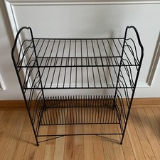 Vtg Record Stand Rack Black Unique Waves Design On Sides With Shelves Albums