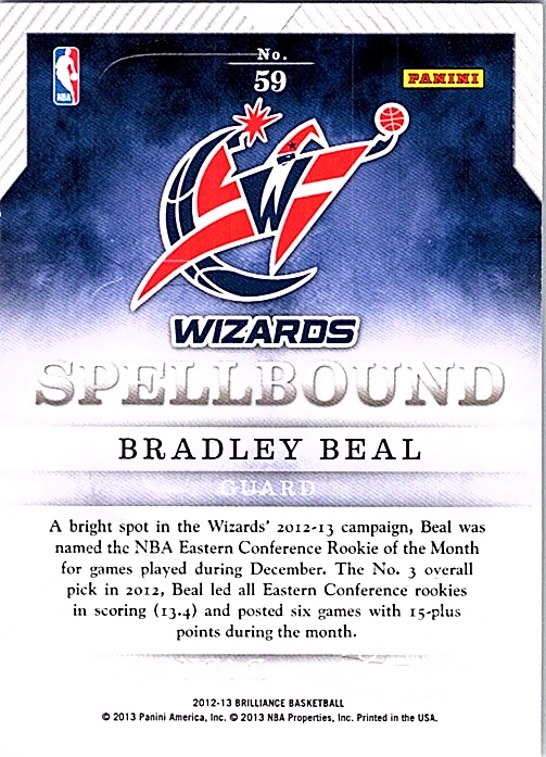 2012-13 Brilliance Basketball Spellbound #59 Bradley Beal Wizards  - Image 2 of 2