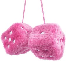 1 Pair Pink Vintage Square Mirror Hanging Couple Fuzzy Plush Dice Car Auto Decor