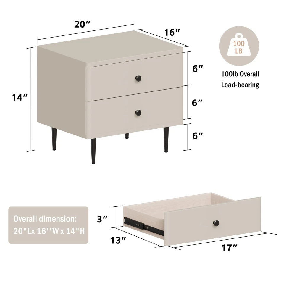 Mesa de cabeceira moderna de madeira mesa de cabeceira extremidade de quarto mesa lateral com 2 gavetas - Imagem 2 de 4