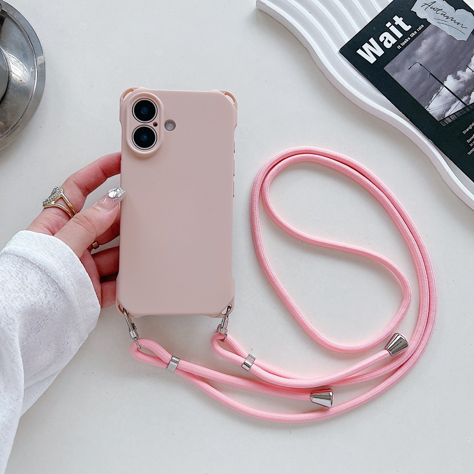 For iPhone 16 Pro Max 15 14 13 11 Plain Color Phone Case With Crossbody ...