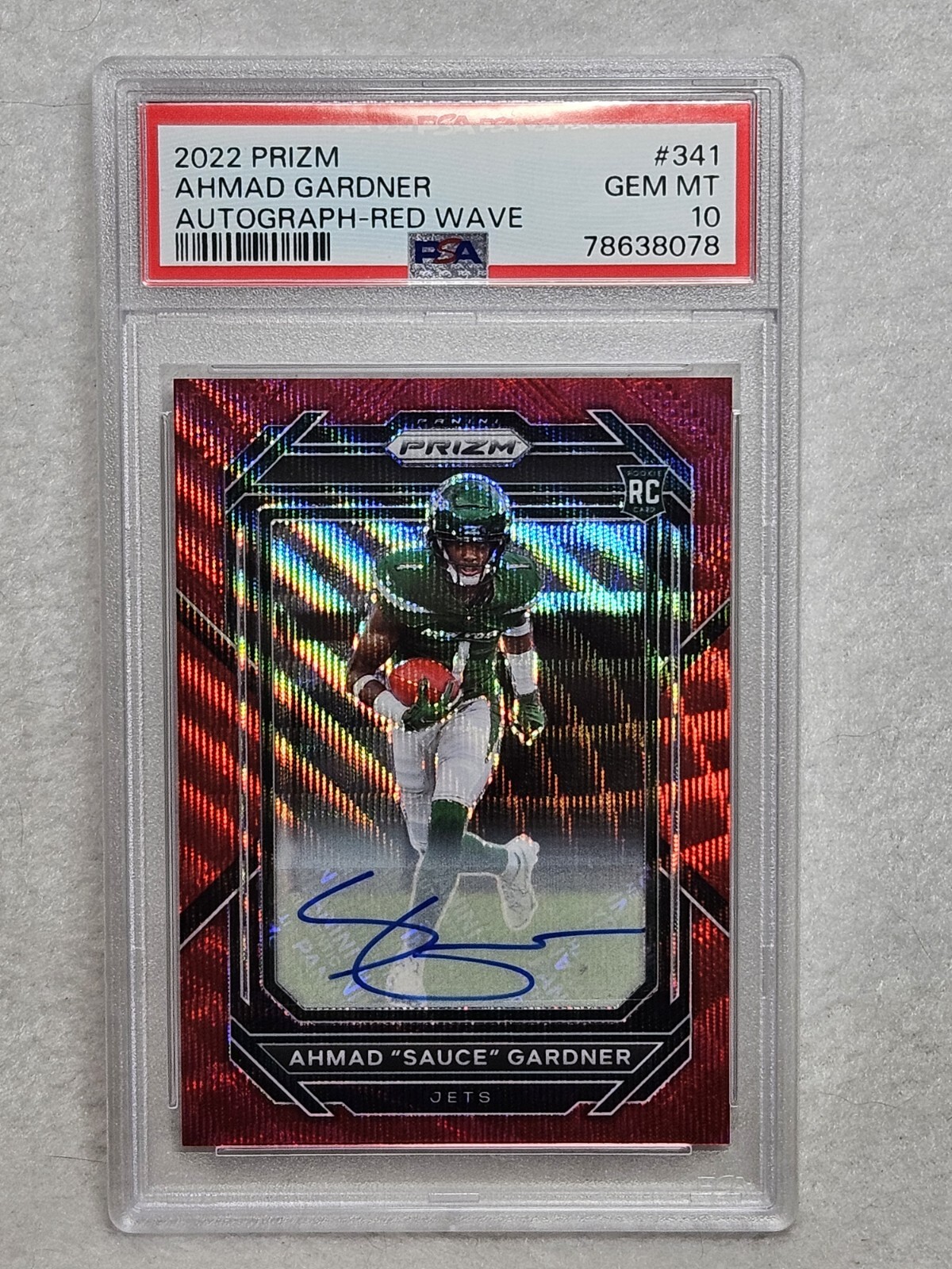 Sauce Gardner PSA 10 Rookie Auto JETS 2022 Panini Prizm #341 Red Wave /149 RC 📈