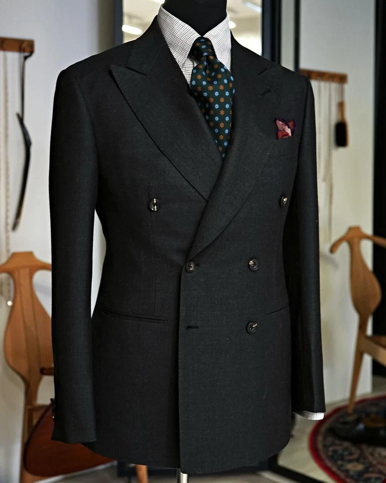 商务男式西装双排扣标准版新郎婚礼正式峰翻领 — 第 2/4 张图片