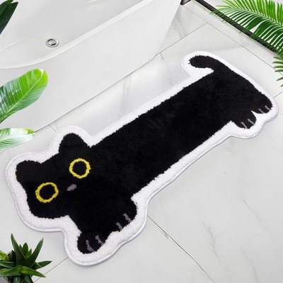 Bathroom Rug 47x20,Long Black Cat Bath Mat,Soft Shaggy Absorbent and Non Slip...